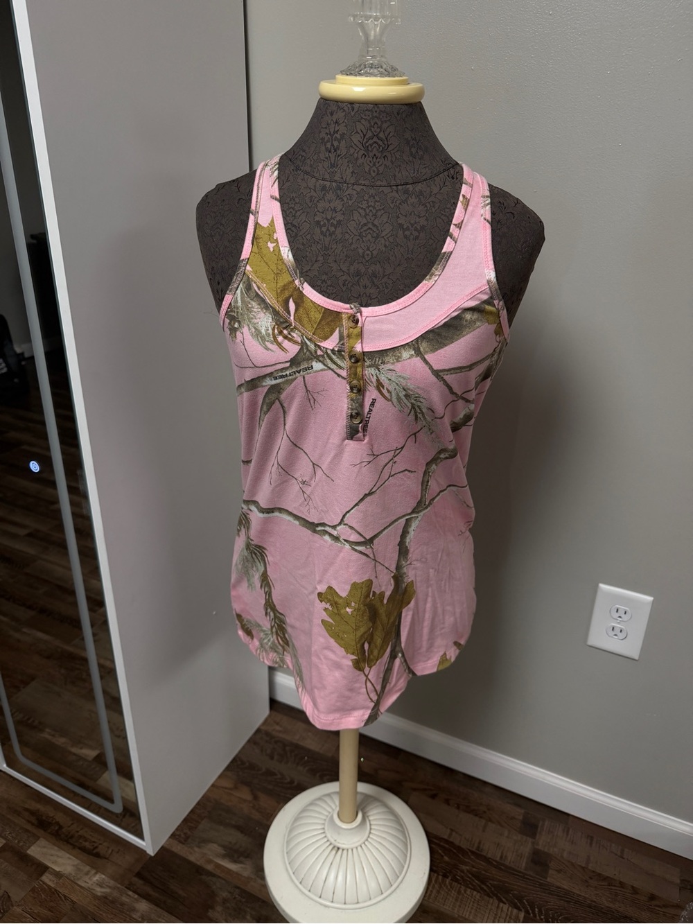 Women’s Real Tree Pink Camo Tank Top - Sleeveless Henley